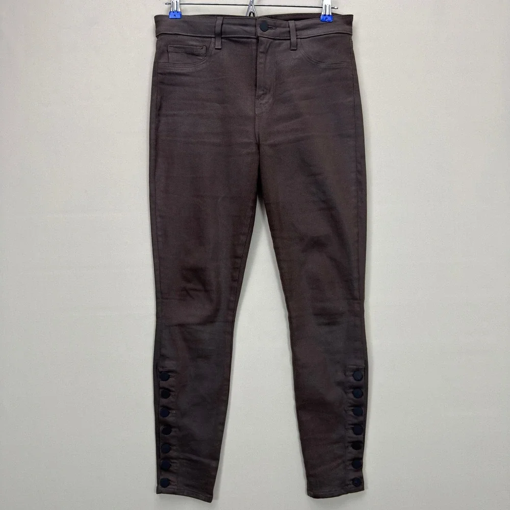 L'AGENCE Margot Jeans Women 30 High Rise Button Ankle Skinny Dark Brown Slim Fit